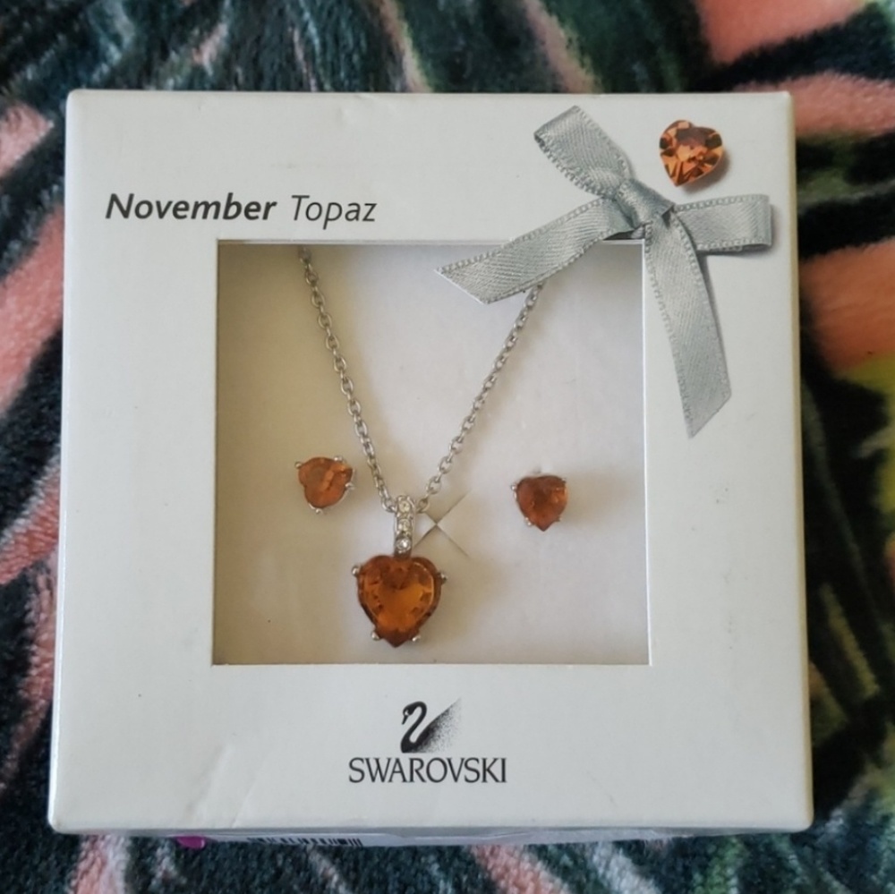 Swarovski November Topaz Necklace n Earrings Set